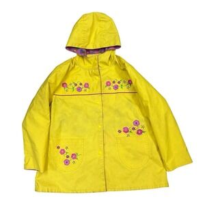 Wippette Raincoat Kids Girls 5-6 Pearl Snap Yellow Floral Water Resistant Jacket